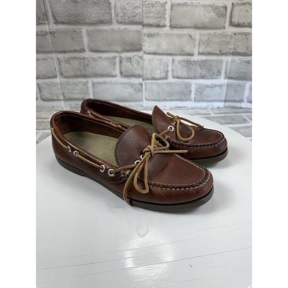 L.L. Bean Handsewn Camp Mocs Men Size 9 Brown Leather Boat Loafers Shoes main image 5